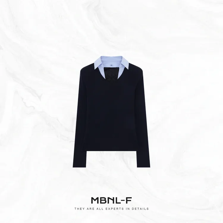 MBNL-F“魅力高知感” 羊毛混纺POLO假两件长袖打底 秦磊XM-XSY6591