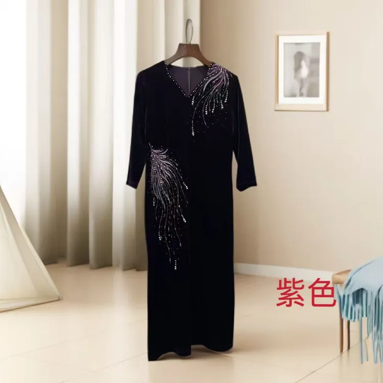25936设计师时尚气质显瘦高贵高端大码修身收腰女装连衣裙长袖