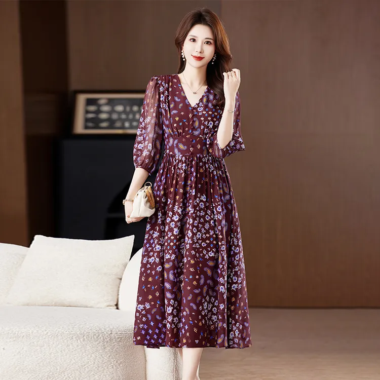 柏菲妮真丝桑蚕丝连衣裙女装2025年新款夏装高端爆款碎花气质裙子