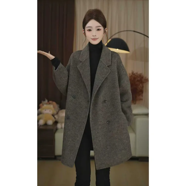 羊毛大衣双面呢毛呢外套戗驳领韩系秋冬气质显瘦设计感短款