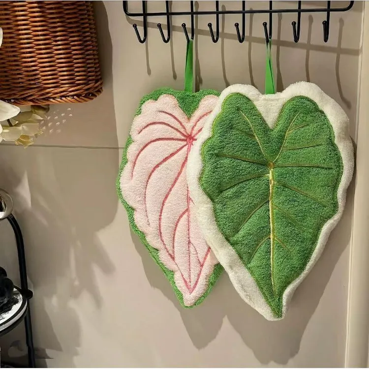 植物叶子擦手巾挂式厨房卫生间浴室便携毛巾抹布吸水清洁植物手帕