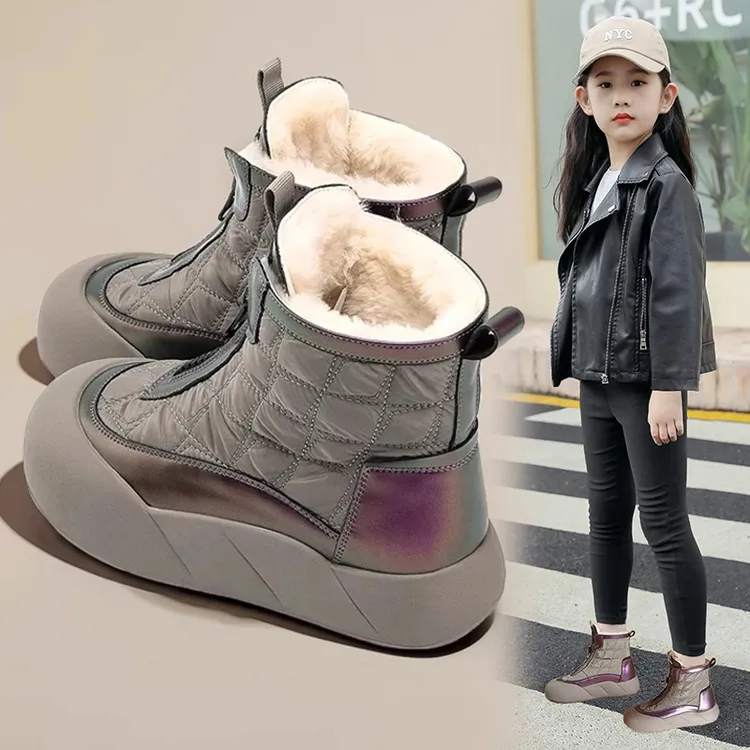 小黄鸭女童雪地靴2025冬季新款儿童防水保暖大棉鞋加绒加厚棉靴子