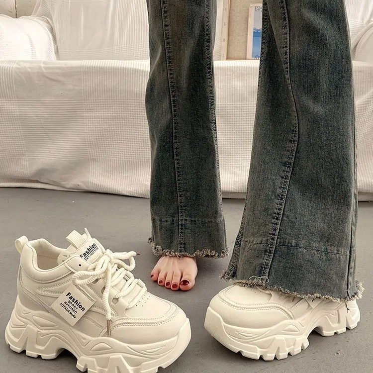 爆款松糕厚底老爹鞋女小个子增高2025新款欧货春秋白色百搭休闲鞋