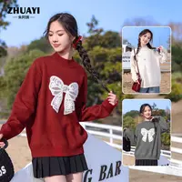 女大童毛衣【新年衣服】蝴蝶结针织衫新款保暖内搭外穿打底衫