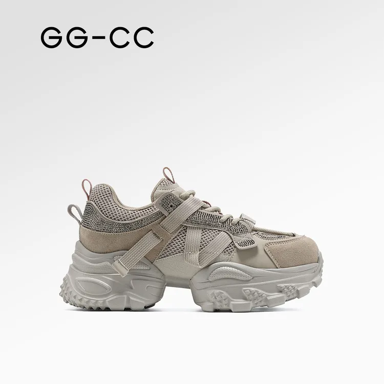 GG-CC【星耀涡轮】秋季新款复古厚底老爹鞋银色女增高休闲鞋8694