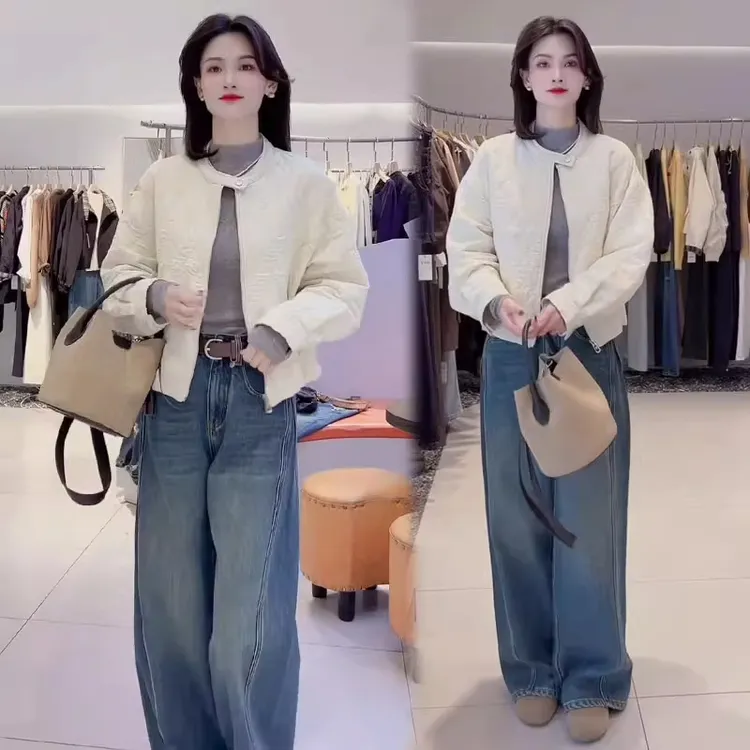 时尚菱形格薄款棉服女2025秋季新款洋气显瘦休闲外套宽松棉衣外套