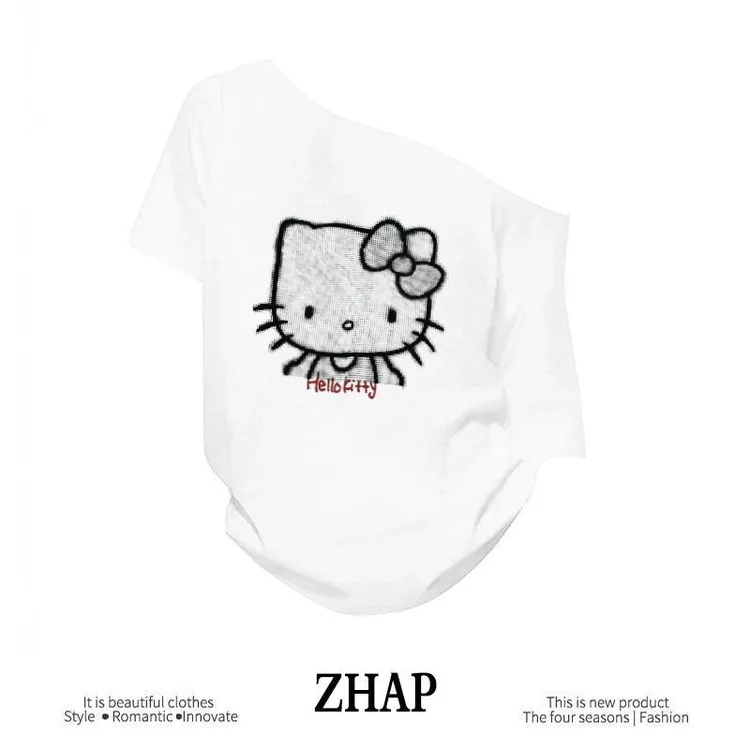 【ZHAP】新款斜肩宽松短袖t恤女白色韩版百搭简约宽松显瘦百搭上衣