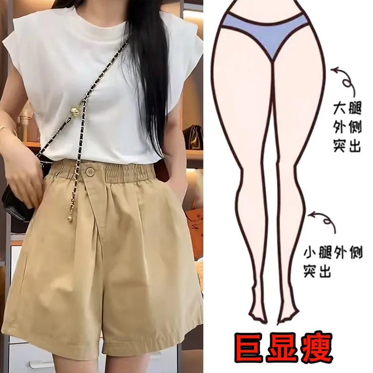 2025夏季薄款大码女装减龄韩系高腰设计感短裤女显瘦休闲阔腿热裤
