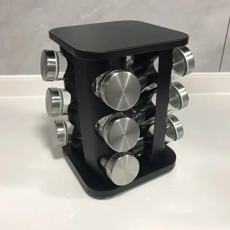 360度旋转香料瓶圆形不锈钢调料架方形多层调味罐收纳套装