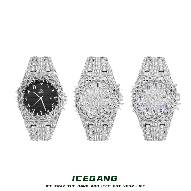 ICEGANG荆棘系列皇冠满钻橡树手表嘻哈欧美hiphop重工定制情侣款