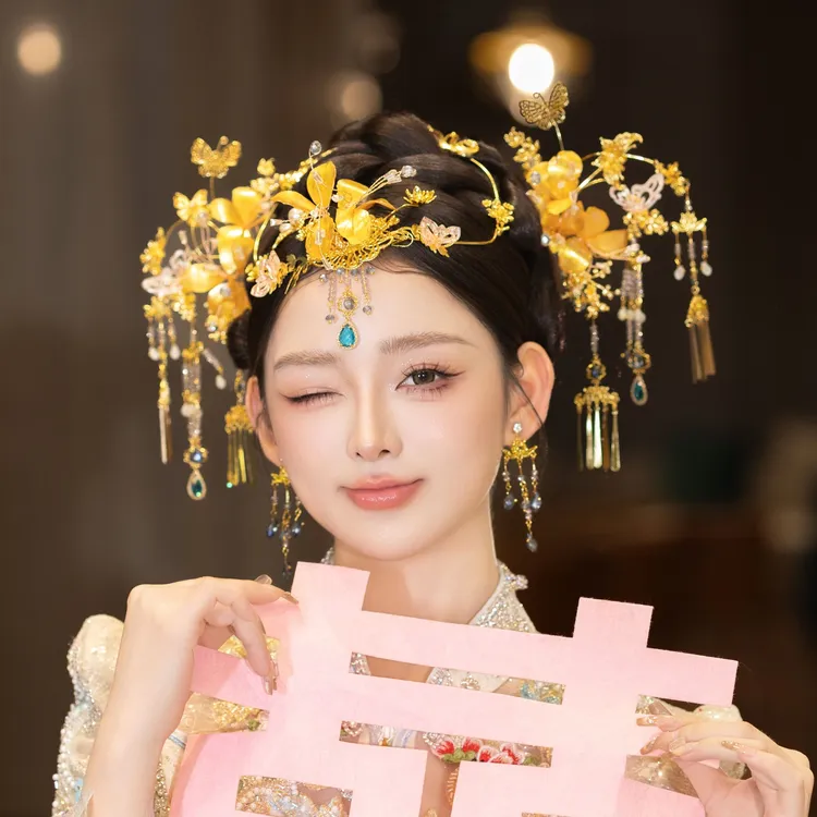 15325喜看优选水凝胶新娘头饰拼色简约古代手工超仙发簪中式古典