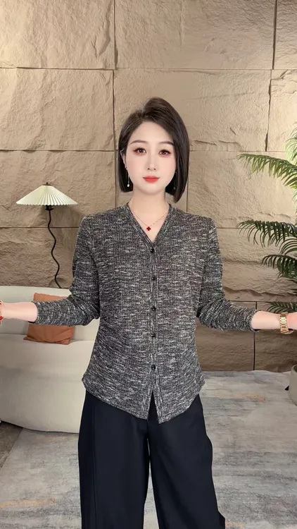 2025新开衫雪花棉秋装简约纯色收腰衬衫扣女气质百搭打底上衣衬衣