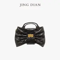 【JING DIAN】金色小方扣蝴蝶结真皮小包1908