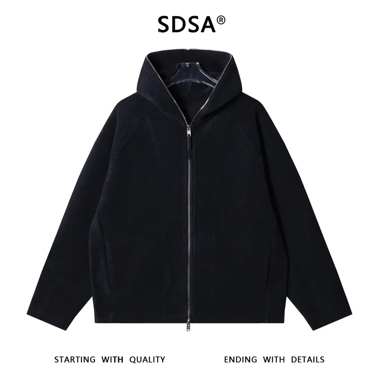 SDSA男士秋冬新款痞帅男装简约纯色拉链连帽卫衣宽松时尚情侣上衣