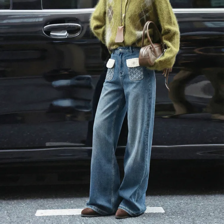 FANRUI/泛芮 「雅致囊袋」加绒口袋复古设计感百搭直筒牛仔裤B19742