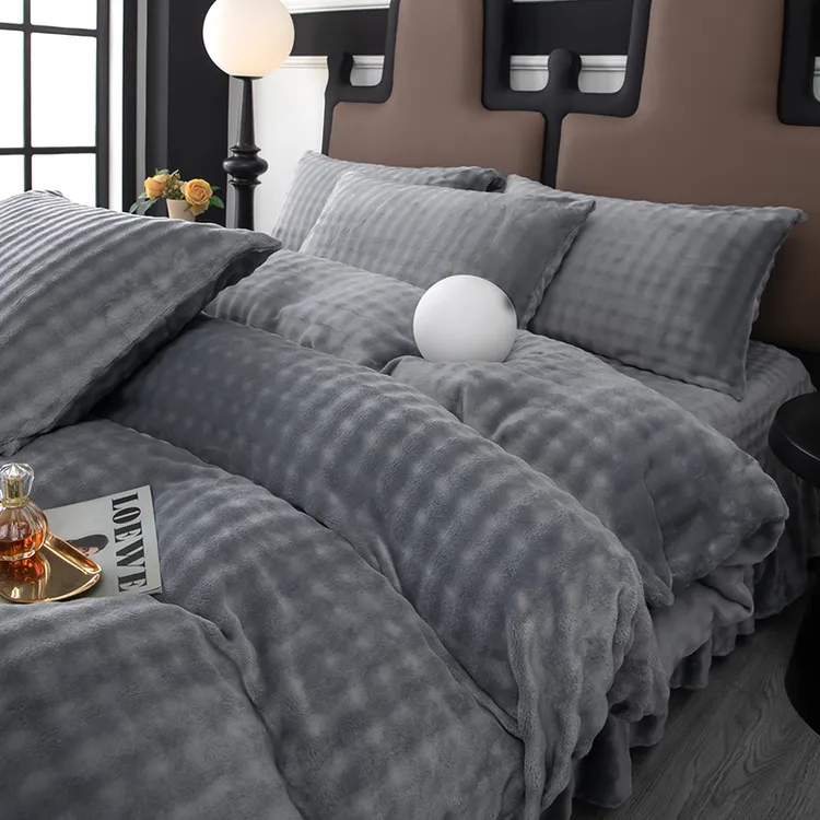 冬季加厚泡泡绒被套单件保暖牛奶绒被罩家用双人宿舍单人纯色被套