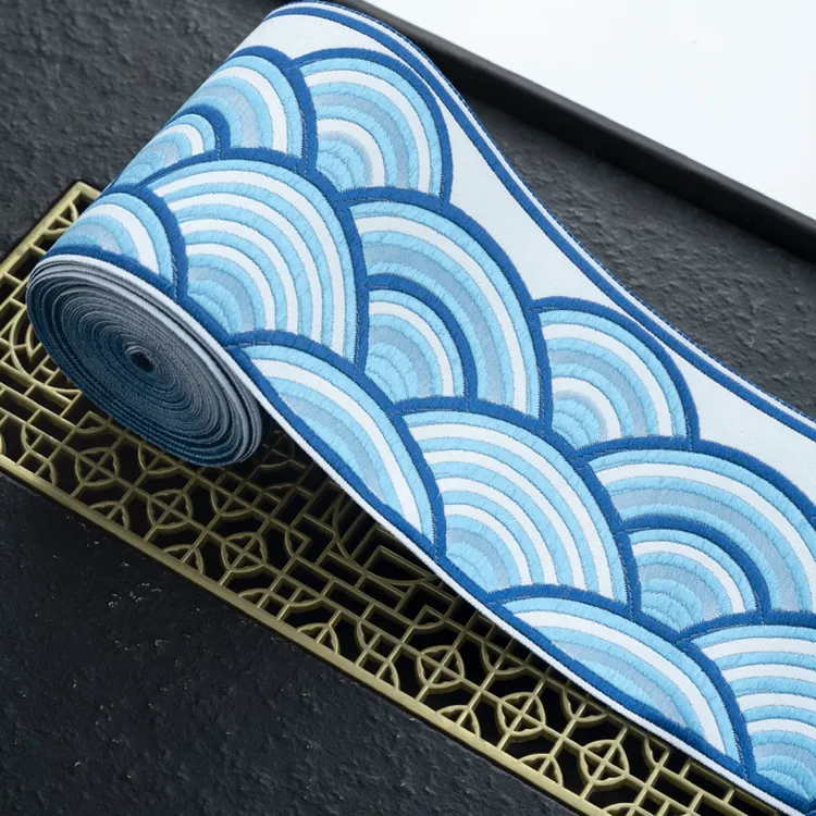 新中式扇形海浪云纹古装汉服衣领袖口窗帘沙发布装饰织带