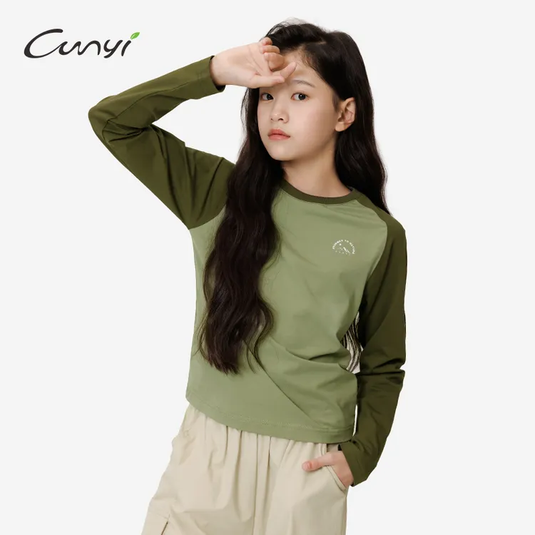 纯一良品童装女童长袖T恤2025春季新款中大童休闲凉感插肩袖上衣
