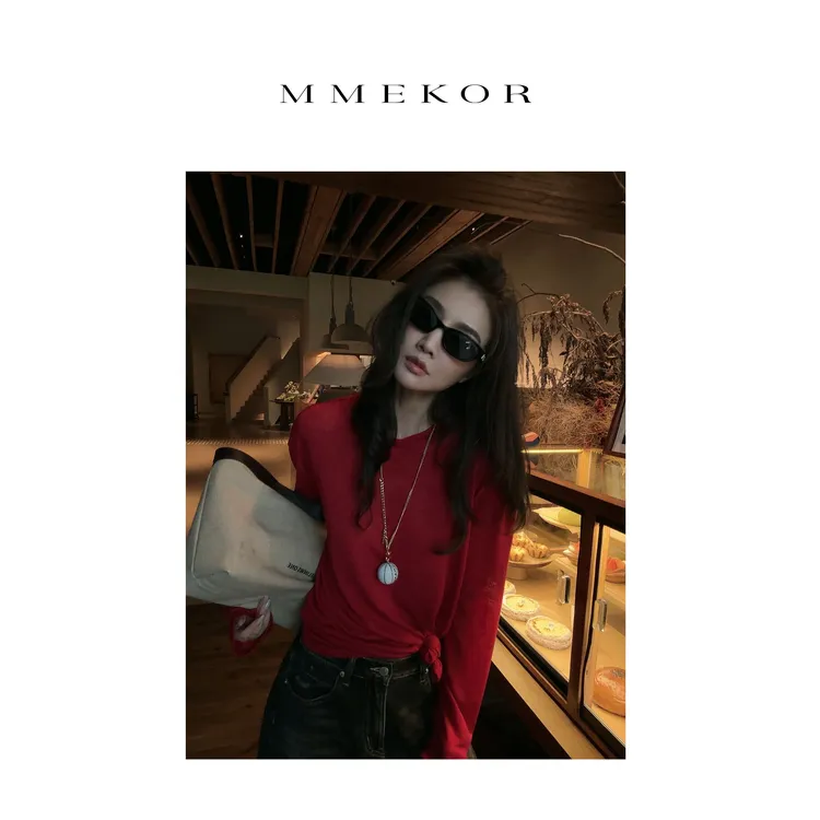 MMEKOR“胭脂罗衣”T恤 2025新款智性通勤休闲百搭长袖 30068