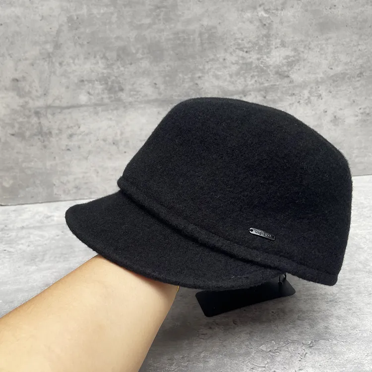 日系简约羊毛呢骑士帽子女秋冬季韩系百搭马术帽复古鸭舌帽显脸小