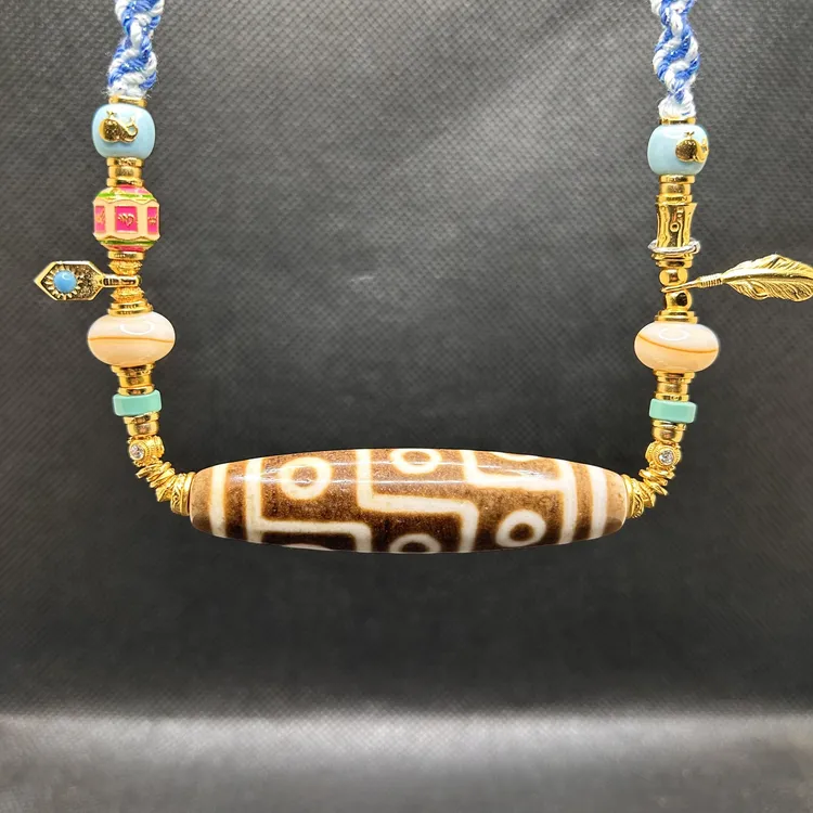 台珠手工珠老吴纯系老料多图腾条纹玛瑙设计款锁骨链