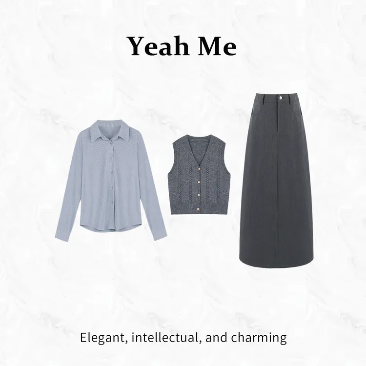 Yeah Me/也觅【风屿少女】秋季新款校园风甜美气质穿搭半身裙套装女