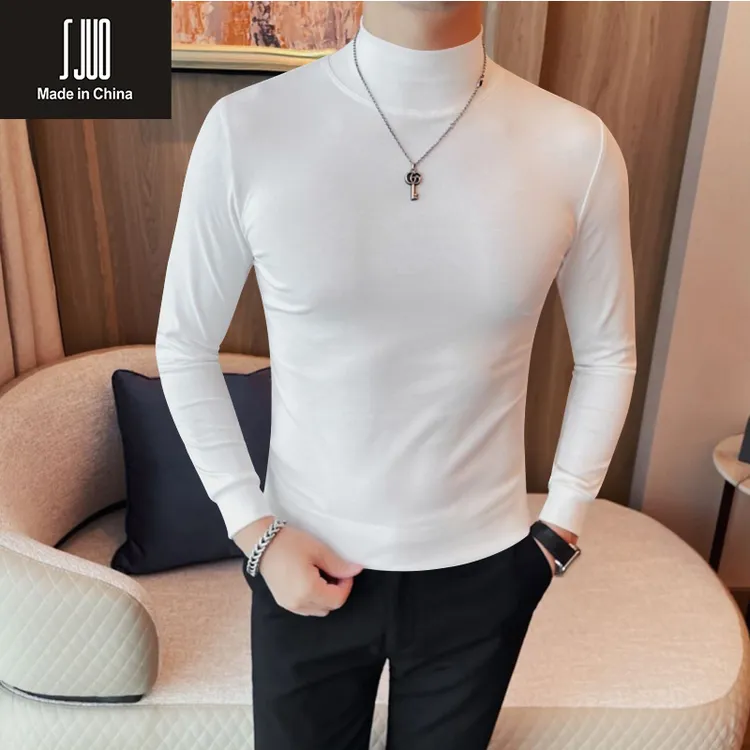 SJUO男士秋冬保暖德绒半高领打底衫修身痞帅纯色长袖韩版百搭上衣