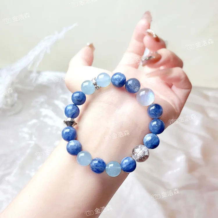 【深海流光】海蓝宝*蓝晶石*白阿塞设计款手链配证书礼盒