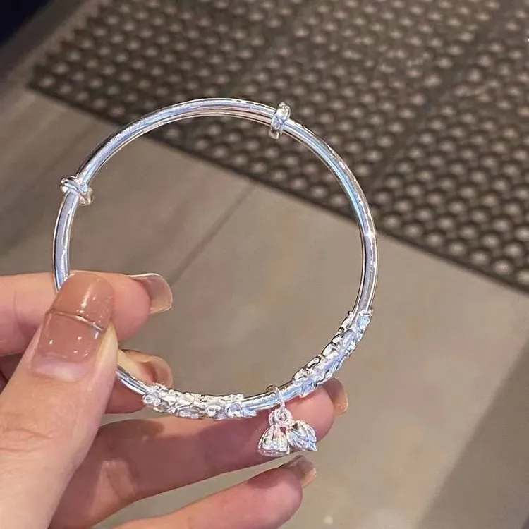 两世欢莲蓬手镯女款莲花荷花小众实心推拉调节浮雕古风手环