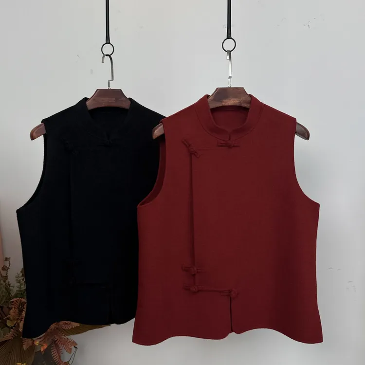 大码双面羊绒马甲新中式红色拜年服