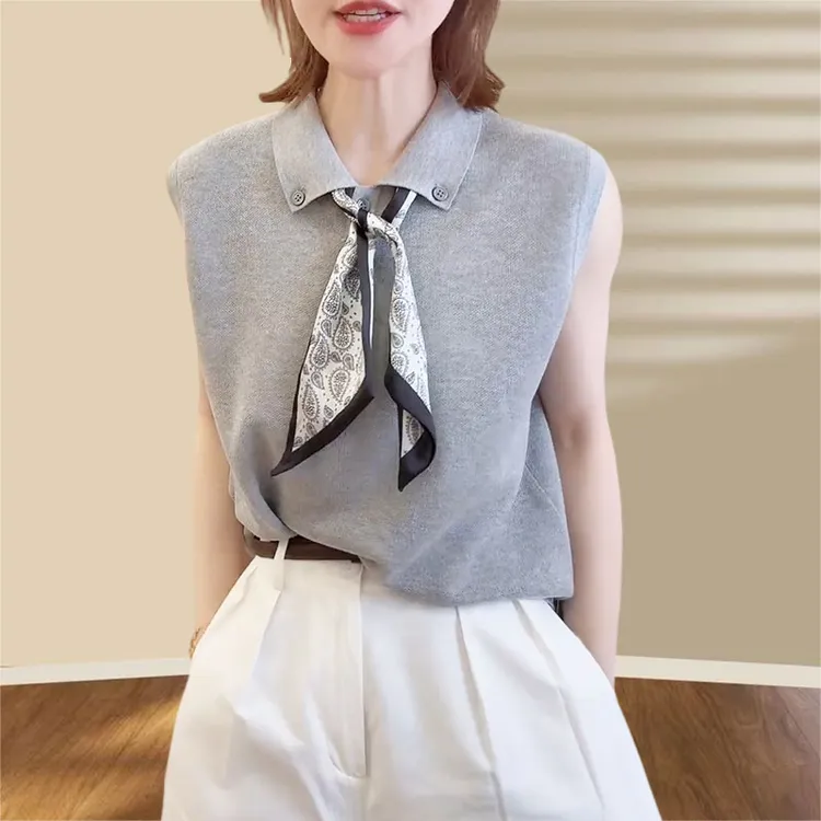 2025夏季新款显瘦女时尚温婉大方无袖针织上衣polo衫女装