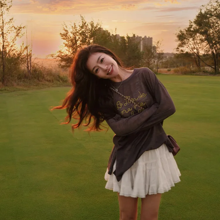 韩系长袖防晒T恤女2025夏季宽松百搭上衣高腰半身裙蓬蓬裙短裙子