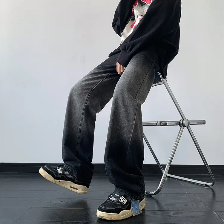 2025新款美式渐变牛仔裤男春秋季高街爆款宽松直筒长裤休闲长裤