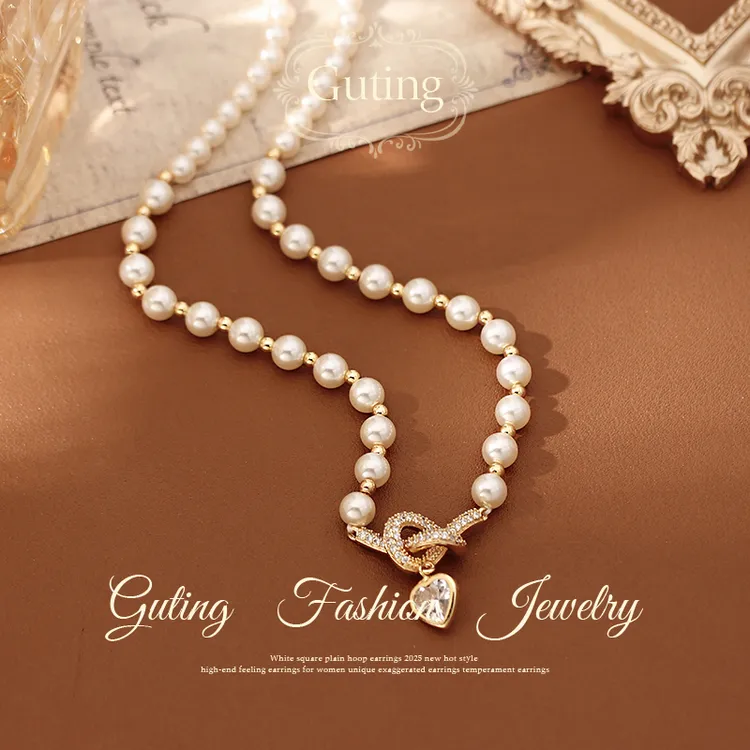 铜合金项链 6546串珠金色满钻绳结项链女轻奢小众锁骨链高级颈链