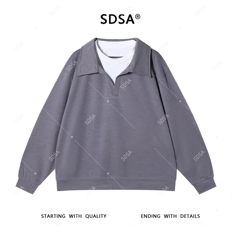 SDSA男士秋冬新款轻奢痞帅男装韩版撞色假两件圆领长袖T恤百搭潮