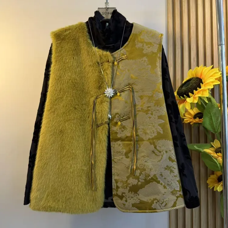 新中式国风2025秋冬季新款拼接印花女款夹棉马甲宽松大码坎肩外套