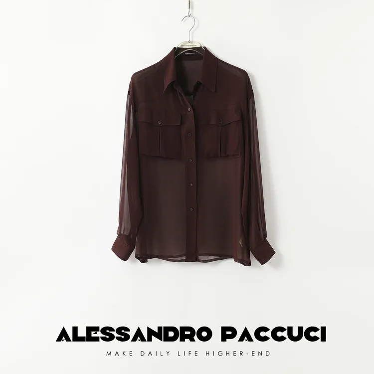 AP洛哥42032HC/42032HC-S【黑标/暗香】桑蚕丝翻领长袖轻薄休闲衬衫