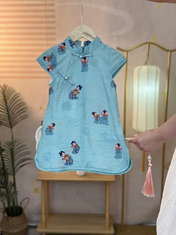 【蓝兮】2025夏季新款新中式印花旗袍裙国风复古爆款小唐人女童