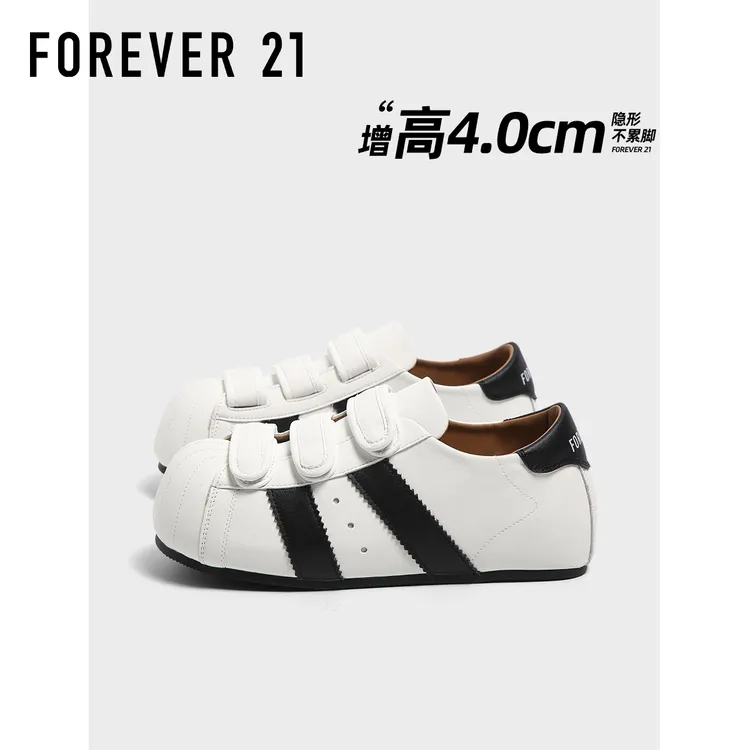 F21内增高德训鞋女2025新款秋季魔术贴贝壳头小白鞋百搭保龄球鞋