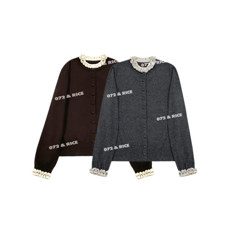 072 & RICE【潘多拉】100羊毛 秋冬休闲花边领长袖针织衫 A-32MT016