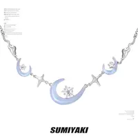 铜合金合成锆石项链 SUMIYAKI 蓝色月牙项链2025新款夏天清透项链