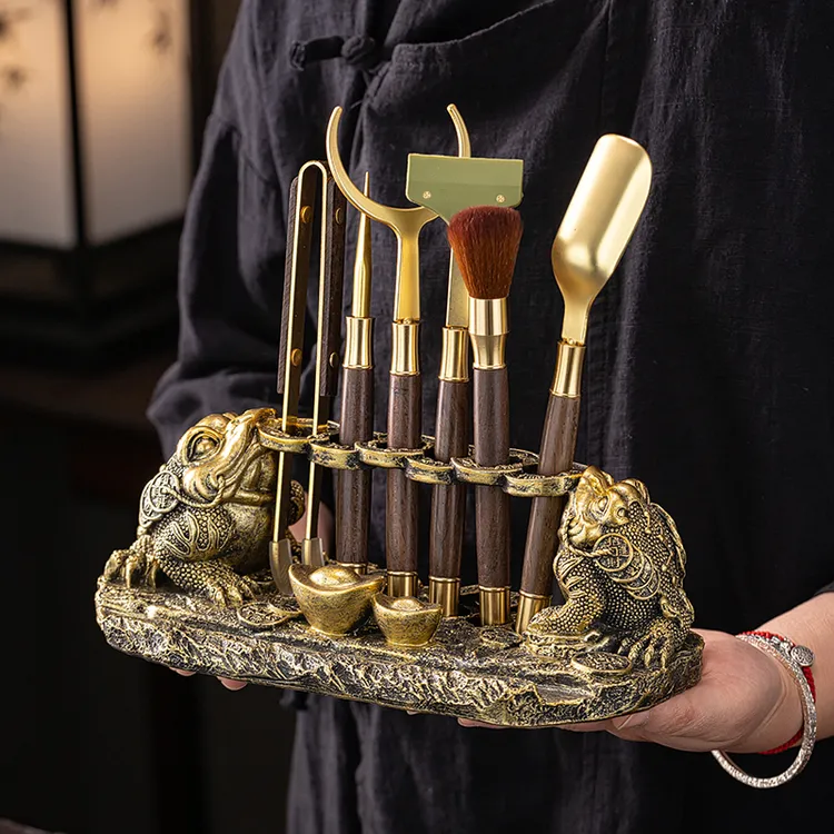 双进宝金蟾茶道六君子套装茶具用品茶夹茶刀养壶笔高质量泡茶配件