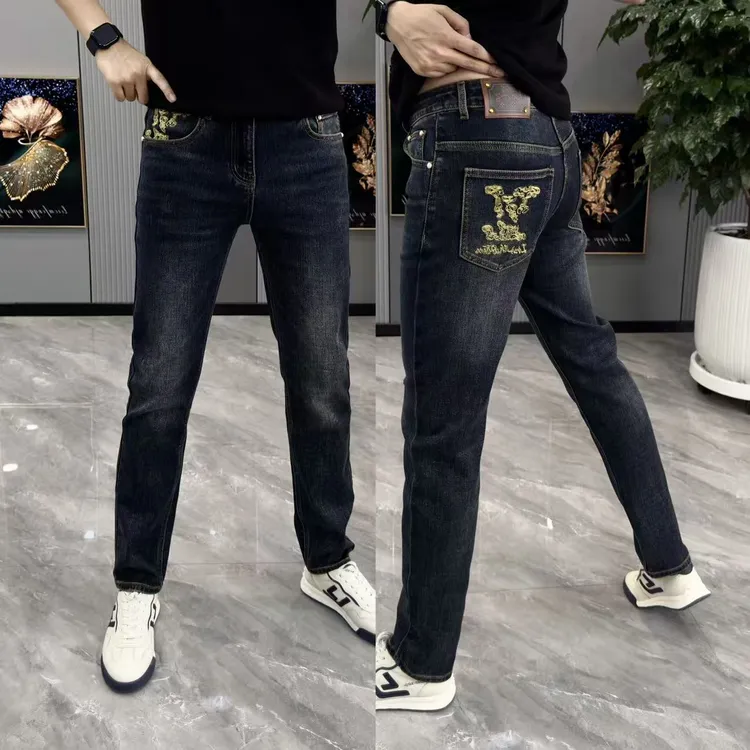 男裤2025秋季新款男士牛仔裤时尚潮流个性刺绣弹力修身休闲长裤男