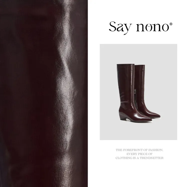 Say  nono  简约纯色尖头不过膝显瘦直筒粗跟百搭时装靴4cm