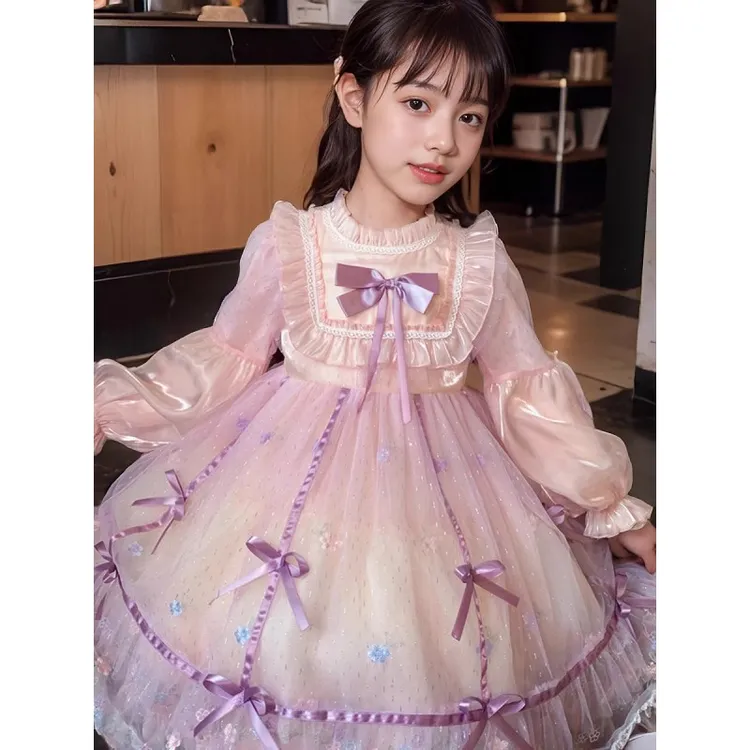 女童连衣裙春装新款蝴蝶结库洛米洋气小女孩洛丽塔公主长袖裙子