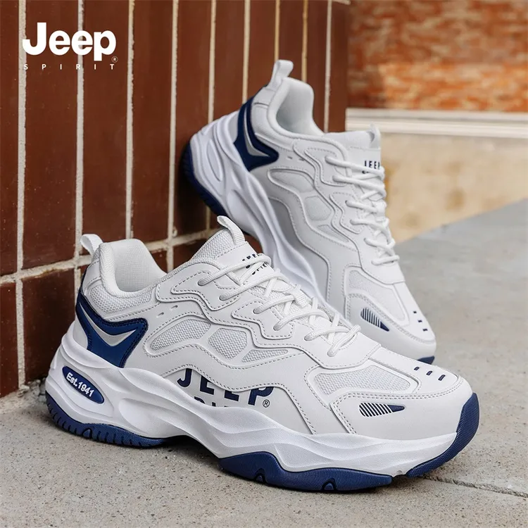 JEEPSPIRIT吉普2025新款男款厚底运动鞋透气网面鞋男增高老爹鞋子