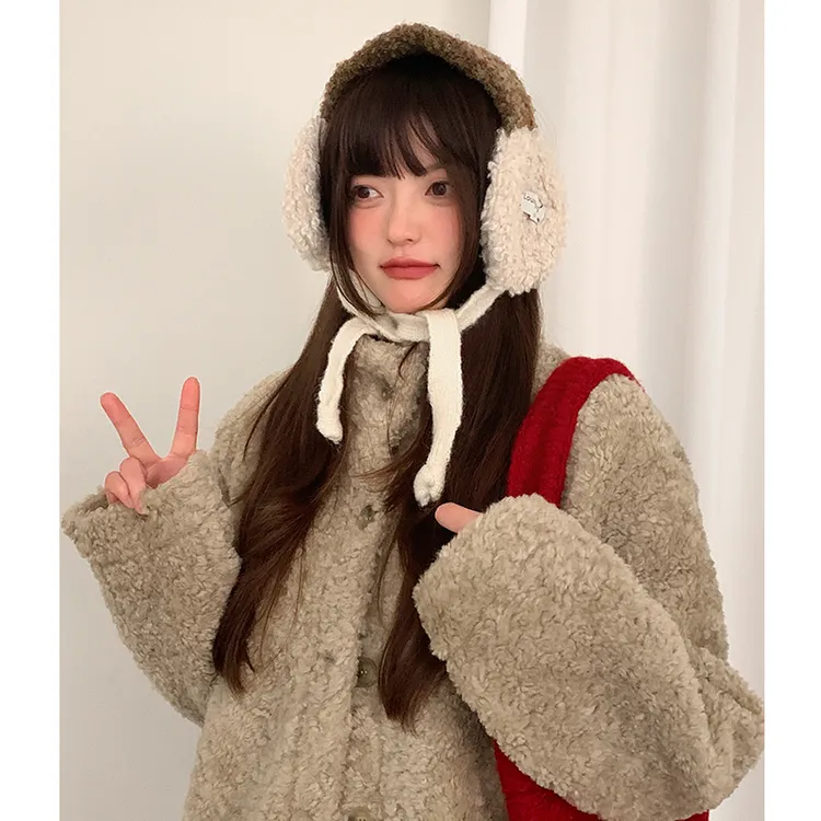 护耳羊羔绒耳罩绑带女秋冬季天保暖系带防风户外骑行耳套耳包蓝色