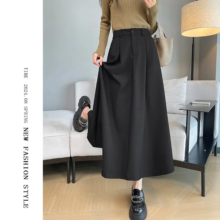 黑色西装半身裙女2025春秋新品高腰垂感显瘦小个子中长款a字伞裙