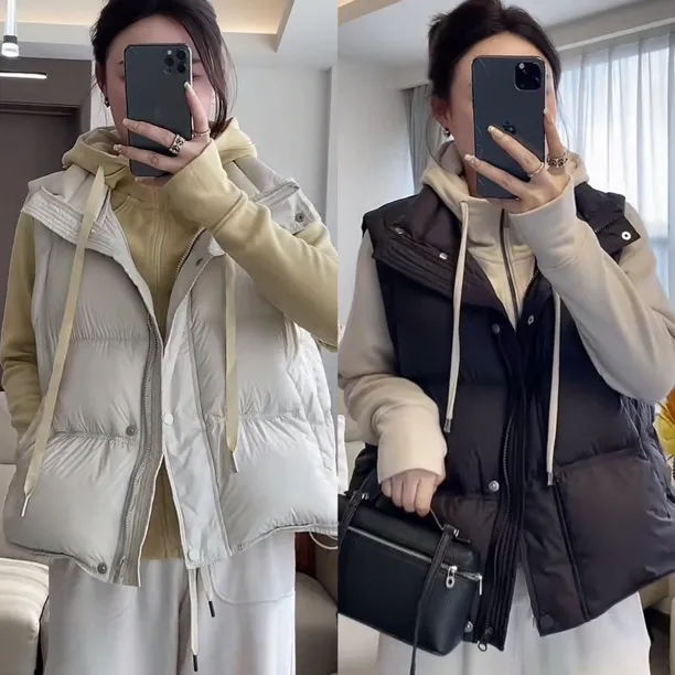 2025秋冬季高级感白鸭绒时尚马甲外套女休闲显瘦保暖背心外穿上衣