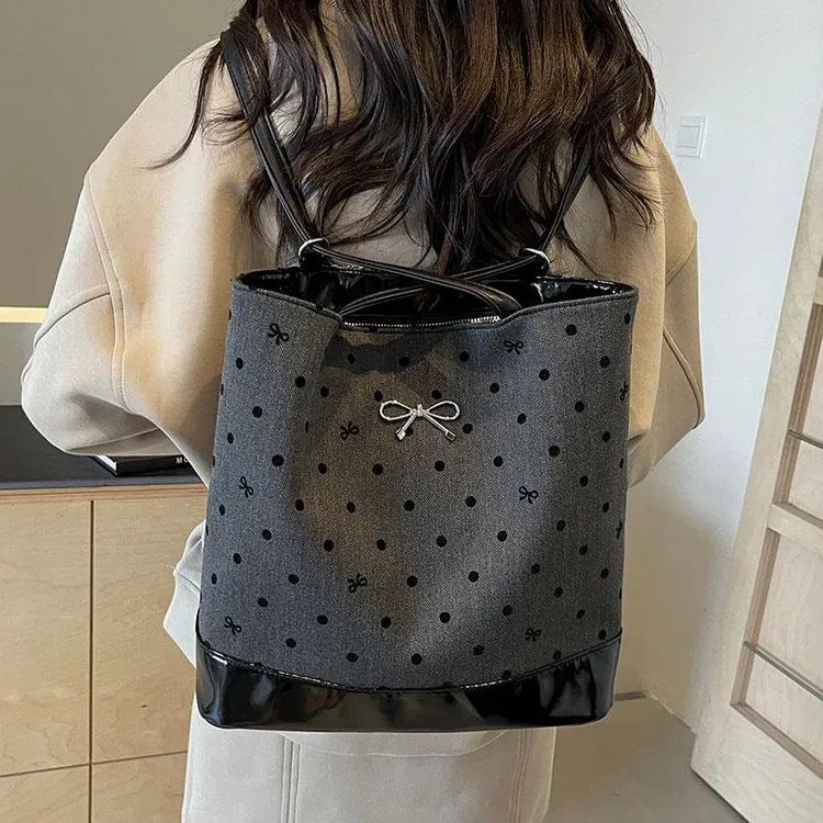 学院风帆布双肩包包女2024新款潮流时尚托特包休闲大容量单肩背包